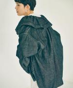 綿麻ライトオンスデニム　衿刺繍ブラウス