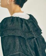 綿麻ライトオンスデニム　衿刺繍ブラウス