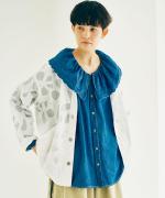 綿麻ライトオンスデニム　衿刺繍ブラウス