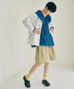 綿麻ライトオンスデニム　衿刺繍ブラウス