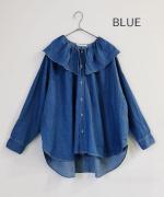 綿麻ライトオンスデニム　衿刺繍ブラウス