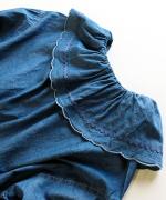 綿麻ライトオンスデニム　衿刺繍ブラウス