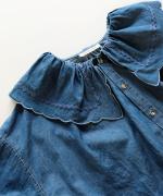 綿麻ライトオンスデニム　衿刺繍ブラウス
