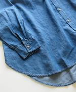 綿麻ライトオンスデニム　衿刺繍ブラウス