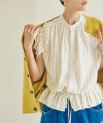 綿麻ストライプ　ブラウス