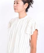 綿麻ストライプ　ブラウス