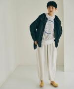 綿麻ストライプ　トラックパンツ