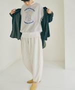 綿麻ストライプ　トラックパンツ