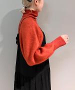GATHER SLEEVE ALPACA KNIT TURTLE PULL OVER