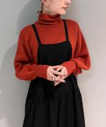 GATHER SLEEVE ALPACA KNIT TURTLE PULL OVER