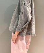 C/Lワッシャーチェック&ストライプ フリルブラウス