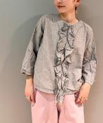 C/Lワッシャーチェック&ストライプ フリルブラウス