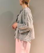 C/Lワッシャーチェック&ストライプ フリルブラウス