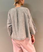 C/Lワッシャーチェック&ストライプ フリルブラウス