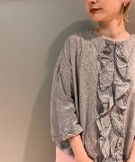 C/Lワッシャーチェック&ストライプ フリルブラウス