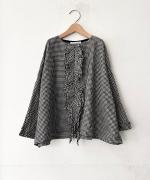 C/Lワッシャーチェック&ストライプ フリルブラウス