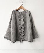 C/Lワッシャーチェック&ストライプ フリルブラウス