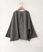 C/Lワッシャーチェック&ストライプ フリルブラウス