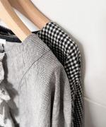 C/Lワッシャーチェック&ストライプ フリルブラウス