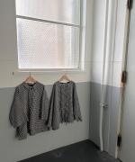 C/Lワッシャーチェック&ストライプ フリルブラウス