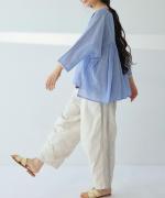 綿麻スラブデニム ラインステッチパンツ