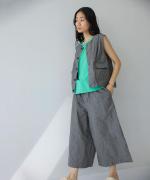 綿麻ダンプストライプ　ワイドパンツ