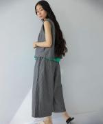 綿麻ダンプストライプ　ワイドパンツ