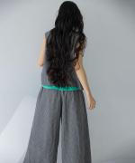 綿麻ダンプストライプ　ワイドパンツ