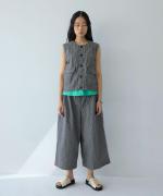 綿麻ダンプストライプ　ワイドパンツ