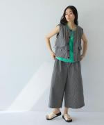 綿麻ダンプストライプ　ワイドパンツ