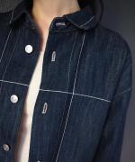 チェーンステッチ綿麻デニム　オーバーシャツ