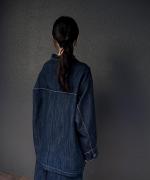 チェーンステッチ綿麻デニム　オーバーシャツ