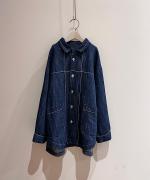 チェーンステッチ綿麻デニム　オーバーシャツ