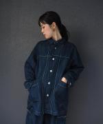 チェーンステッチ綿麻デニム　オーバーシャツ