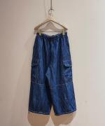 チェーンステッチ綿麻デニム　カーゴパンツ
