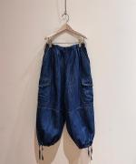 チェーンステッチ綿麻デニム　カーゴパンツ