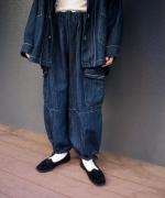 チェーンステッチ綿麻デニム　カーゴパンツ