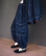 チェーンステッチ綿麻デニム　カーゴパンツ