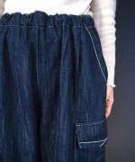 チェーンステッチ綿麻デニム　カーゴパンツ