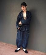 チェーンステッチ綿麻デニム　カーゴパンツ