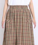 コットンマドラスチェック　ポケットギャザースカート