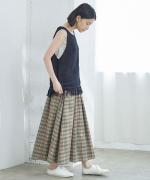 コットンマドラスチェック　ポケットギャザースカート