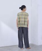 コットンシャンブレー&マドラスチェック　ランダムタックブラウス