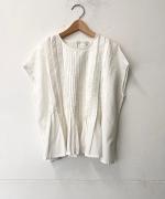 コットンシャンブレー&マドラスチェック　ランダムタックブラウス