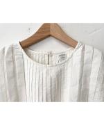 コットンシャンブレー&マドラスチェック　ランダムタックブラウス