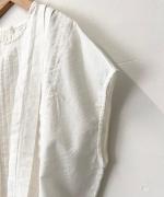 コットンシャンブレー&マドラスチェック　ランダムタックブラウス