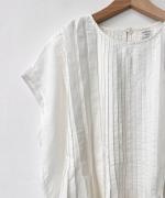 コットンシャンブレー&マドラスチェック　ランダムタックブラウス