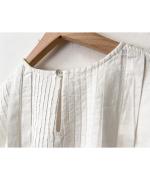 コットンシャンブレー&マドラスチェック　ランダムタックブラウス