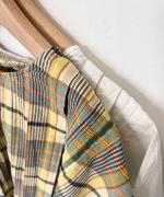 コットンシャンブレー&マドラスチェック　ランダムタックブラウス