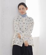 カットジャガード　スタンドカラーブラウス
